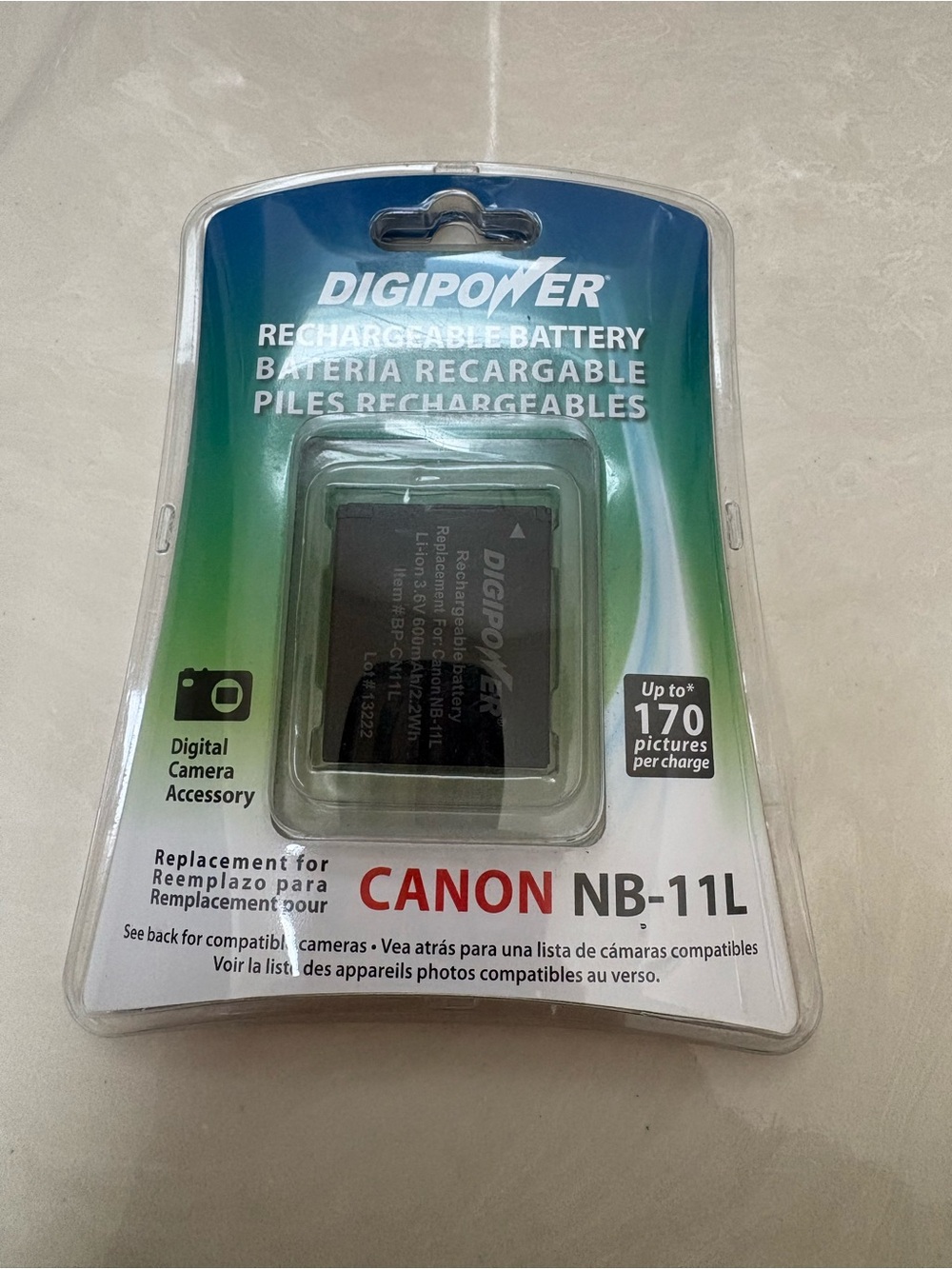 Canon NB-11L Compatible Rechargeable Battery in Black with Green/Blue Packaging